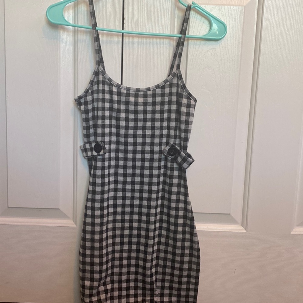 Mini plaid dress.